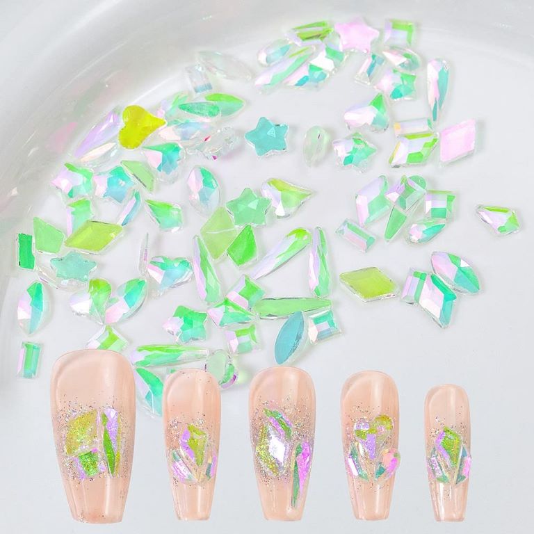 3D Nail Art Aurora Rhinestones Set AB Flat Back Rhinestone Nail Aurora Diamond Rainbow Crystal Gemstone Nail Art Design Decorations