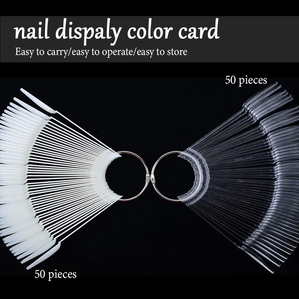 Nail Swatch Sticks with Ring,Coffin Nails Tips Nail Color Swatches Fan-shaped Nail Art Polish Practice Display Sample Sticks