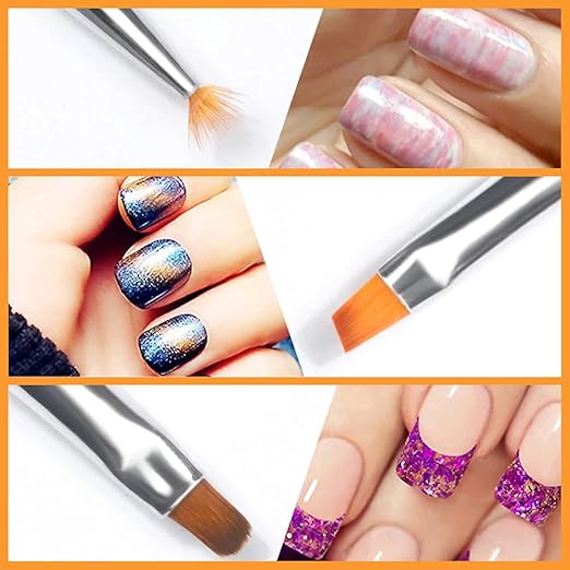 4pc Fancy Nail Art Brush Set With Acrylic Rhinestone Handle Professional Nail Art Brush Set For Salon & Home Use.