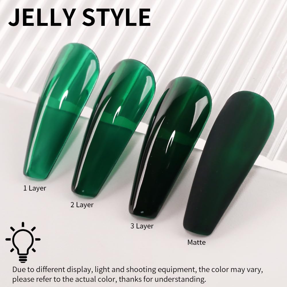 Kween Jelly Water Deep Green Gel Nail Polish Dark Green Nail Polish UV/LED Soak Off Gel Polish for Autumn and Winter