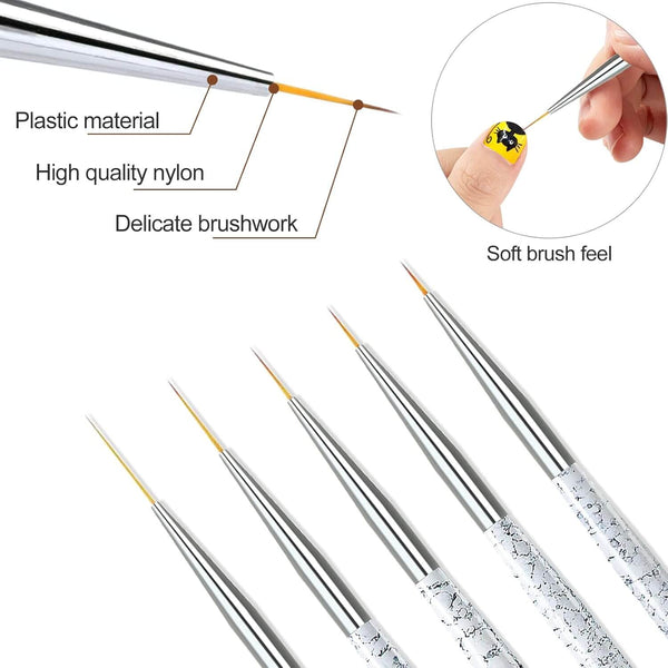 5pcs Marble Nail Art Brushes Set – Brushes for Detail & Painting