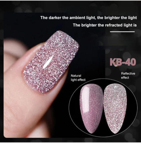 KWEEN Rose Pink Glitter Gel Nail Polish, Reflective Glitter Gel Polish, Diamond Shimmer Gel Soak Off UV LED Gel Nail Art Manicure Salon