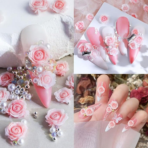 3D Rose Flower Nail Charms Flower Nail Art Charms Nail Pearls Flower Charms for Nails Design Nail Flowers Rose Nail Charm Floral Nail Jewels For Manicure