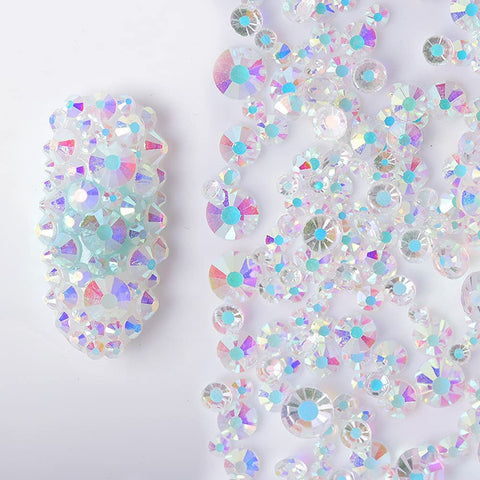 Crystals Diamond Rhinestones AB Clear Flat Back Round Gems Flatback Glass Crystals Mixed Size Crystals Gems for Crafts Nail Clothes Shoes Makeup Bags Decor, 6 Sizes (AB TRANSPARENT)