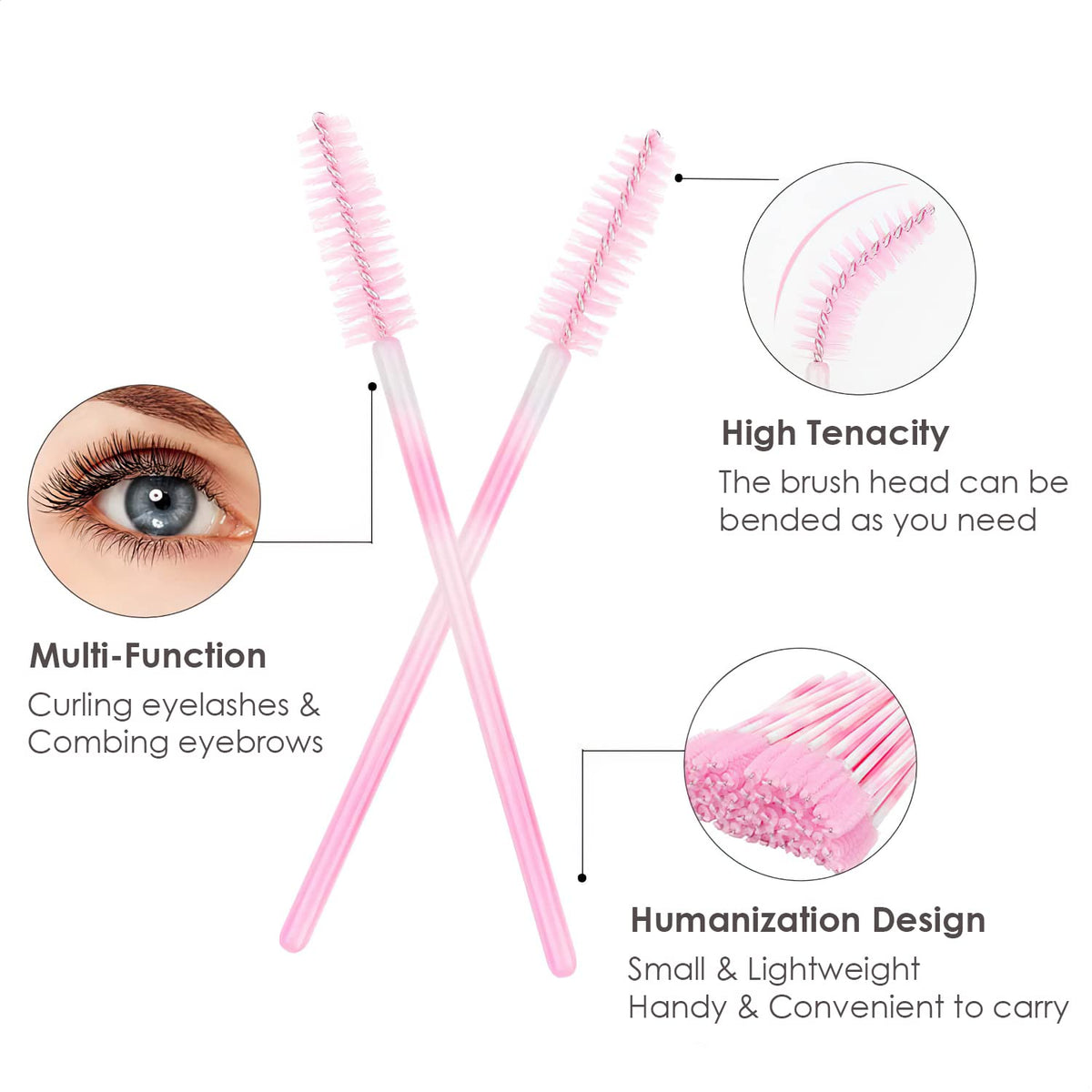 Disposable Mascara Wands, Eyelash Brush Spoolies Brush for EyeLash Extension, Spooly Eyelash Eyebrow Brushes Lash Wand Applicator Makeup (Pink)