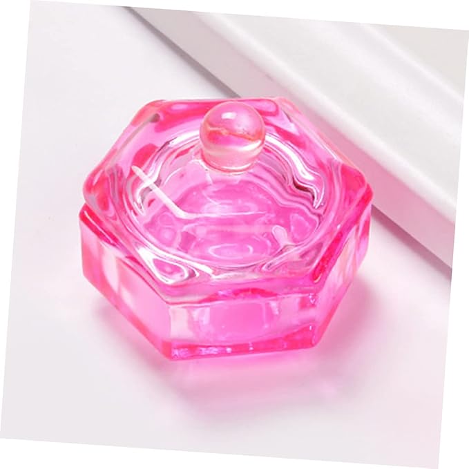 Pink Glass Crystal Dappen Dish with Lid Acrylic Liquid Holder for Nail Powder and Monomer.