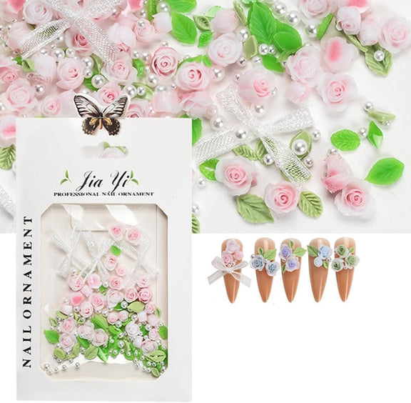 3D Flower Nail Charms, Ribbon Bow, Rose Flowers, Resin Nail Charms for ...
