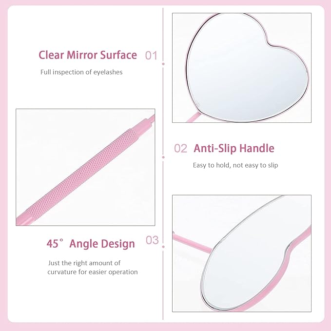 BLINK Large Lash Mirror Heart shape for Eyelash Extension，Detachable Eyelash Mirror Stainless Steel Eyelash Makeup Mirror lash Extension Supplies & Tool