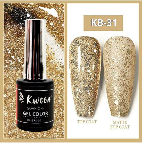 KWEEN Glitter Gel Nail Polish Shiny Chunky Glitter Gel Polish Soak Off U V Nail Gel Sparkly Spring Summer Gel Nail Art Manicure Varnish Gift Set