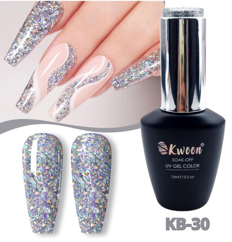 KWEEN Silver Glitter Gel Polish Diamond Shine Soak Off UV LED Gel Nail Polish Sparkle Shiny Color Manicure Pedicure Nail Art