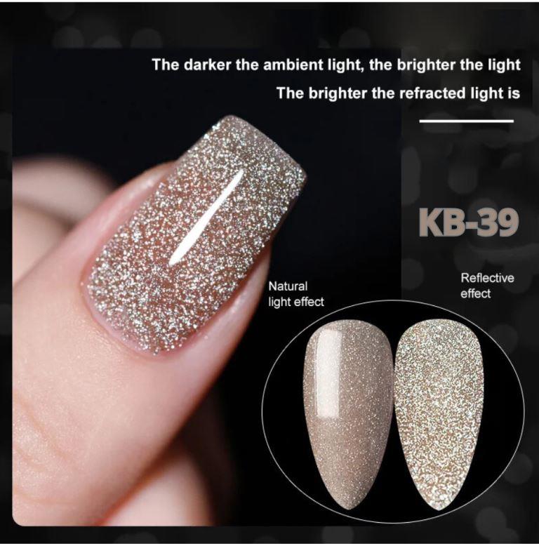 KWEEN Champagne Gold Reflective Glitter Gel Nail Polish Sparkle Diamond Shiny Gel Polish Soak Off UV LED Gel Color For Nail art and Manicure