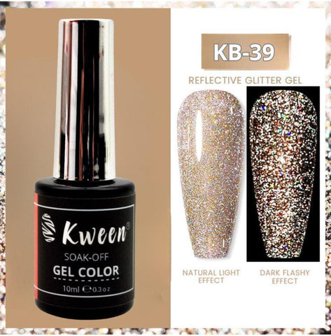 KWEEN Champagne Gold Reflective Glitter Gel Nail Polish Sparkle Diamond Shiny Gel Polish Soak Off UV LED Gel Color For Nail art and Manicure