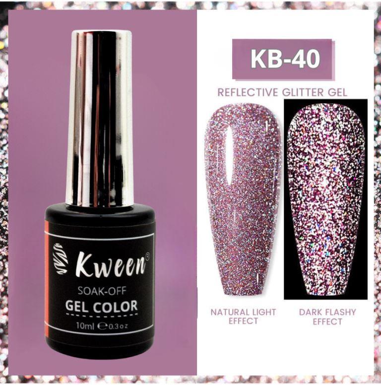 KWEEN Rose Pink Glitter Gel Nail Polish, Reflective Glitter Gel Polish, Diamond Shimmer Gel Soak Off UV LED Gel Nail Art Manicure Salon