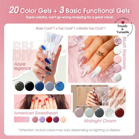 Rosalind 23pcs UV Gel Colors Set Soak-off Gel Colors Pack Semi Permanent Nail Gel Polish For Salon-quality Manicures at Home.