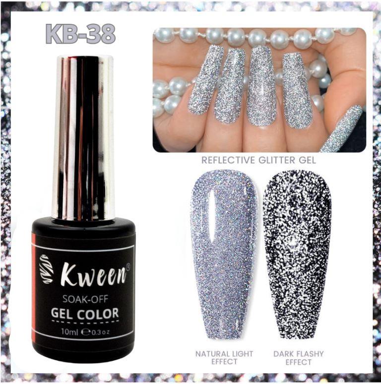 KWEEN Reflective Silver Glitter Gel Nail Polish Sparkling Diamond Nail Gel Polish Silver color Soak Off UV LED Gel For Nail art