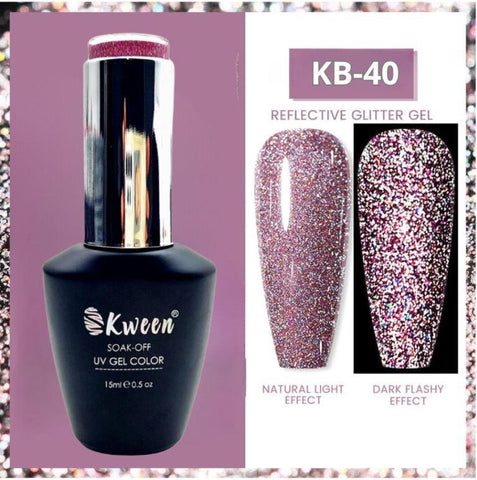 KWEEN Rose Pink Glitter Gel Nail Polish, Reflective Glitter Gel Polish, Diamond Shimmer Gel Soak Off UV LED Gel Nail Art Manicure Salon