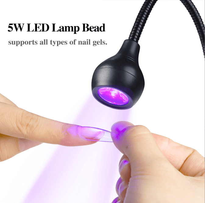 Portable LED UV Nail Lamp for Gel Polish Drying Flexible Nail Dryer Table Light with Long-Lasting UV Light for Professional Manicures.