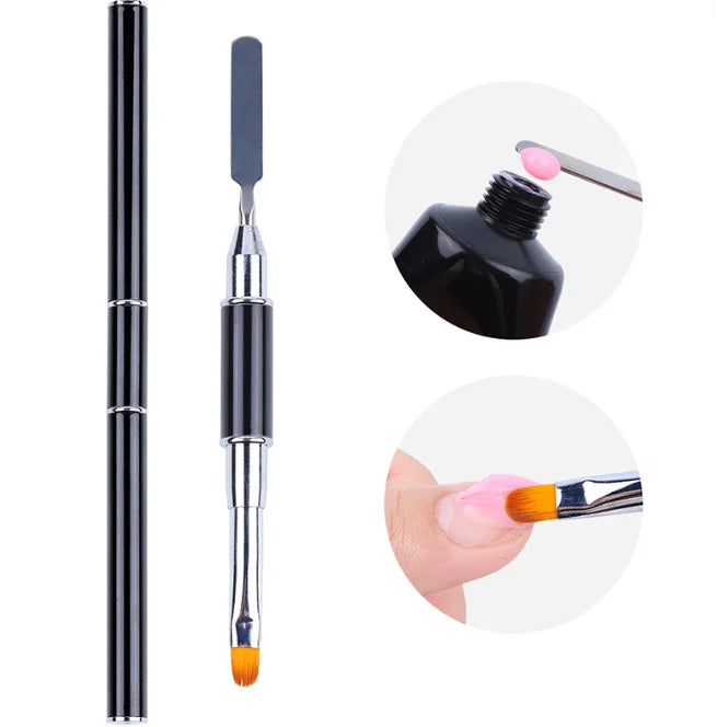 Dual Ended Polygel Brush & Picker  2 in 1 Design Polygel Nail Brush Stainless Steel Gel Nail Tool for PolyGel Nail Extension.