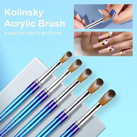 Acrylic Nail Brush Size 10, 100% Pure Kolinsky 3D Art Nail Brush with Gradient Blue Handle
