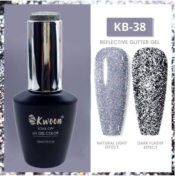 KWEEN Reflective Silver Glitter Gel Nail Polish Sparkling Diamond Nail Gel Polish Silver color Soak Off UV LED Gel For Nail art
