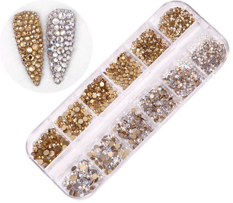 1 Box Mixed Sizes Crystal Nail Rhinestones Mixed Color Flat Back AB Crystal Strass 3D Gems for Manicure Nail Art Decorations