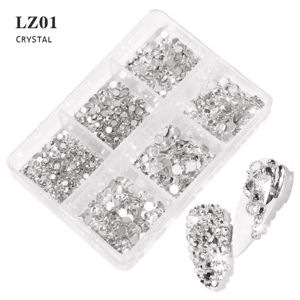 6 Grids Nail Art Decoration Rhinestones Set Round Flatback Diamonds Nail Charms for Nail Art