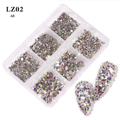 6 Grids Nail Art Decoration Rhinestones Set Round Flatback Diamonds Nail Charms for Nail Art