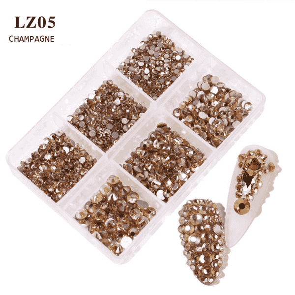 6 Grids Nail Art Decoration Rhinestones Set Round Flatback Diamonds Nail Charms for Nail Art