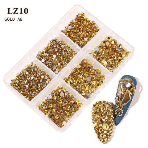 6 Grids Nail Art Decoration Rhinestones Set Round Flatback Diamonds Nail Charms for Nail Art