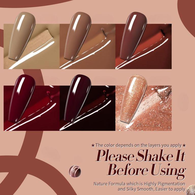KWEEN Coffee brown Soak Off UV Gel Nail Polish Set of 6
