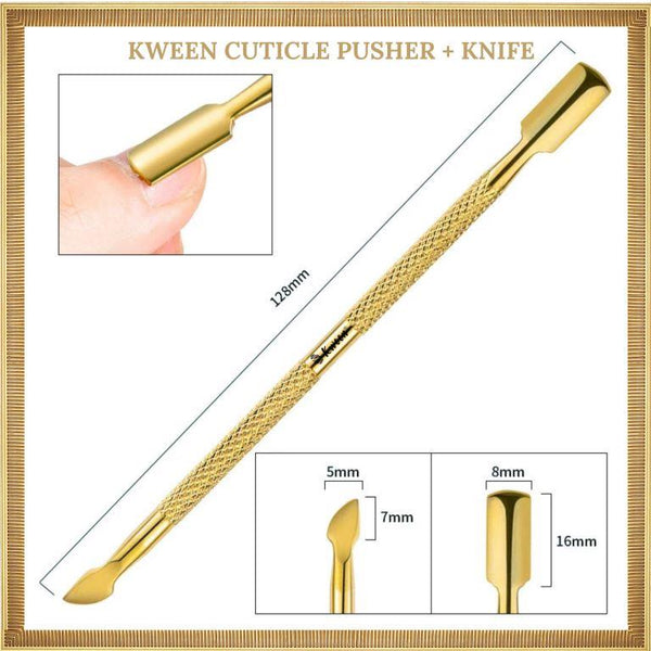 KWEEN Gold Dual ended Stainless Steel Dead Skin Cuticle Pusher For Nail art and Manicure