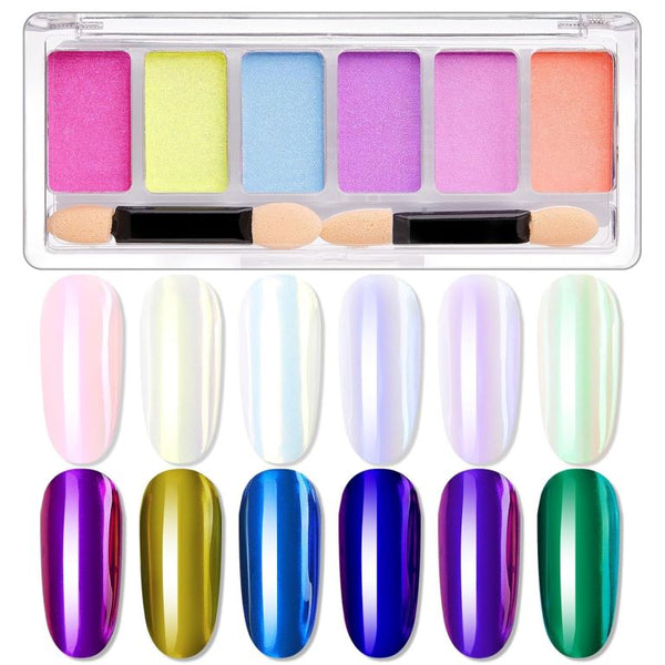 Chrome Nail Powder, 6 Colors Aurora Nail Powder Mirror Effect Pigment Powder Nail Art Glitters for Nails Iridescent Mica Pearl Nail Powder for Gel Polish