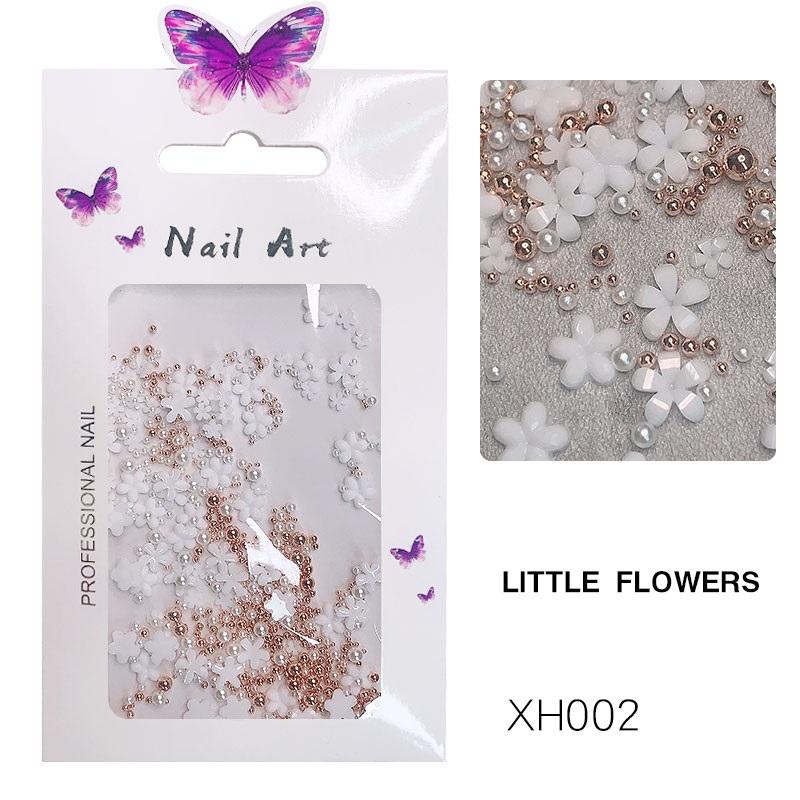 3D White Flower Nail Art Charm Decoration Nail Flower Pearl Golden Caviar Beads Acrylic Nail Art Stud