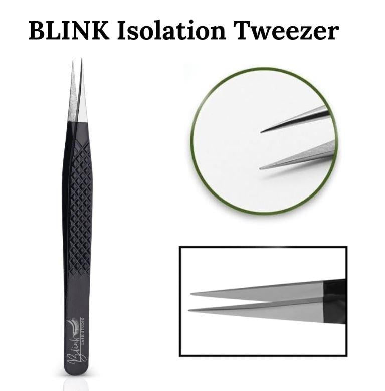 BLINK Professional Fiber Tip Lash Tweezers Set Stainless Steel Lash Extension Tweezers for Classic and Volume Lashes (Black)