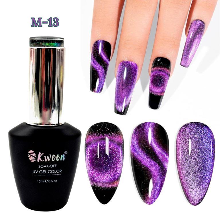 KWEEN 9D Cat Eye Gel Nail Polish, Upgraded Magnetic Gel Polish Kit with Magnet Stick, Galaxy Chameleon Effect Silky Cat Eye Nail Gel Soak Off Nail Art Salon Manicure