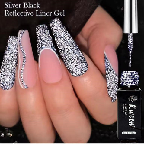 KWEEN Black Reflective Glitter Liner Diamond Shine Soak Off UV Nail Gel For Manicure