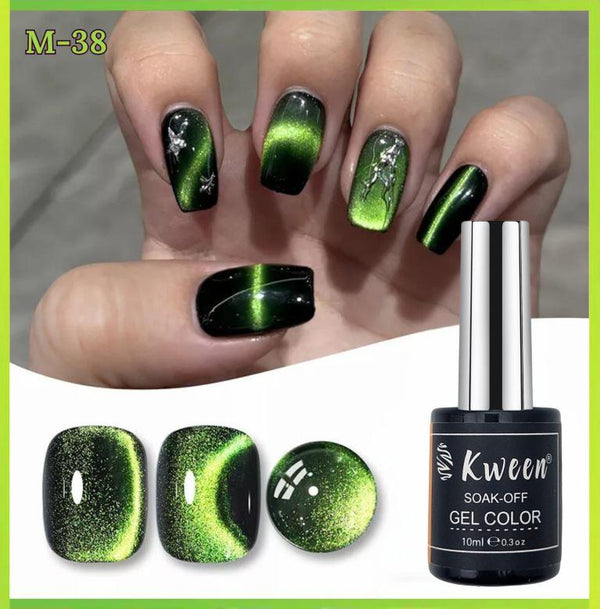 KWEEN 10ml Soak Off UV Gel Green 2 Tone Cat Magnetic Gel Nail Art Polish