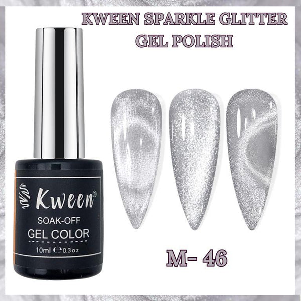 KWEEN Silver Bright Glitter Cat Eye Gel Magnetic Nail Polish For Manicure DIY at Home