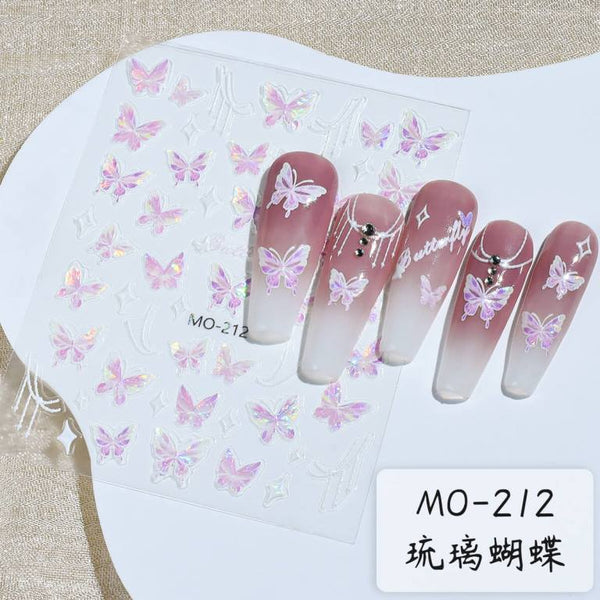 Shining Aurora Shell Butterfly Nail Stickers 5D Adhesive Nail Art Design Decorations Decals DIY Manicure High Quality