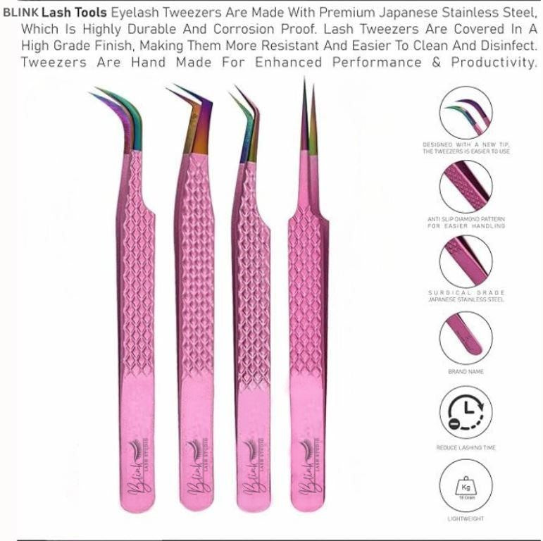 BLINK Professional Fiber Tip Tweezers for Lash Extensions. Craft Perfect Lashes Fans with Strong Grip Narrow L-Type 75° Mega Volume Eyelash Tweezers. Anti-Slip & Easy on Hands Nano Tip Lash Tweezers