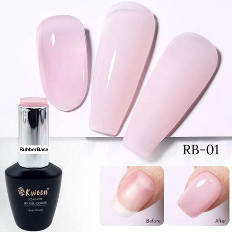 KWEEN  Rubber Gel Base for Nails,  Builder Strengthener Gel, Natural Nude Base Coat Nail Polish, Jelly Gel Nail Polish, UV Rubber Base Gel for Manicure, Nail Art, Salon