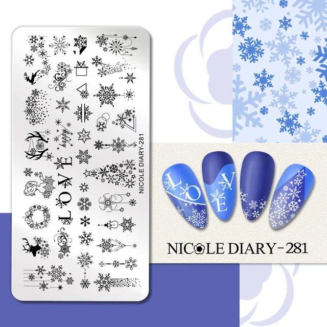 Nicoles Diary Winter Snowflake & Holiday Nail Art Stamping Plate Professional Nail Art Stamping Plates For Stunning Nail Art Design Creation.