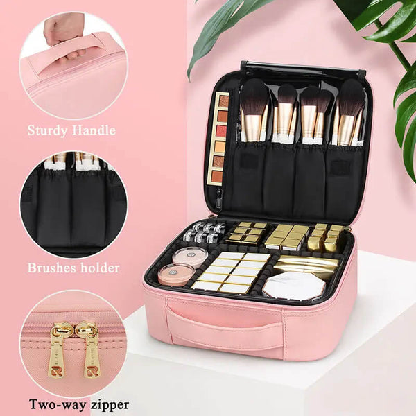 Portable Waterproof Nail art Organizer Bag with Adjustable Compartments and Brush Holders