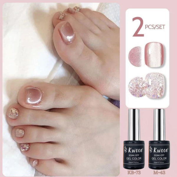 KWEEN 2Pcs/Set 10ml Nude Pink Cat Magnetic Gel Polish with Glitter Gel Polish