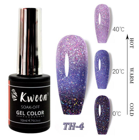 KWEEN Thermal Gel Nail Polish 10ml Shiny Glitter Purple 3 Layers Temperature Color Changing Gel Semi-Permanent Varnish Gel Polish For Manicure