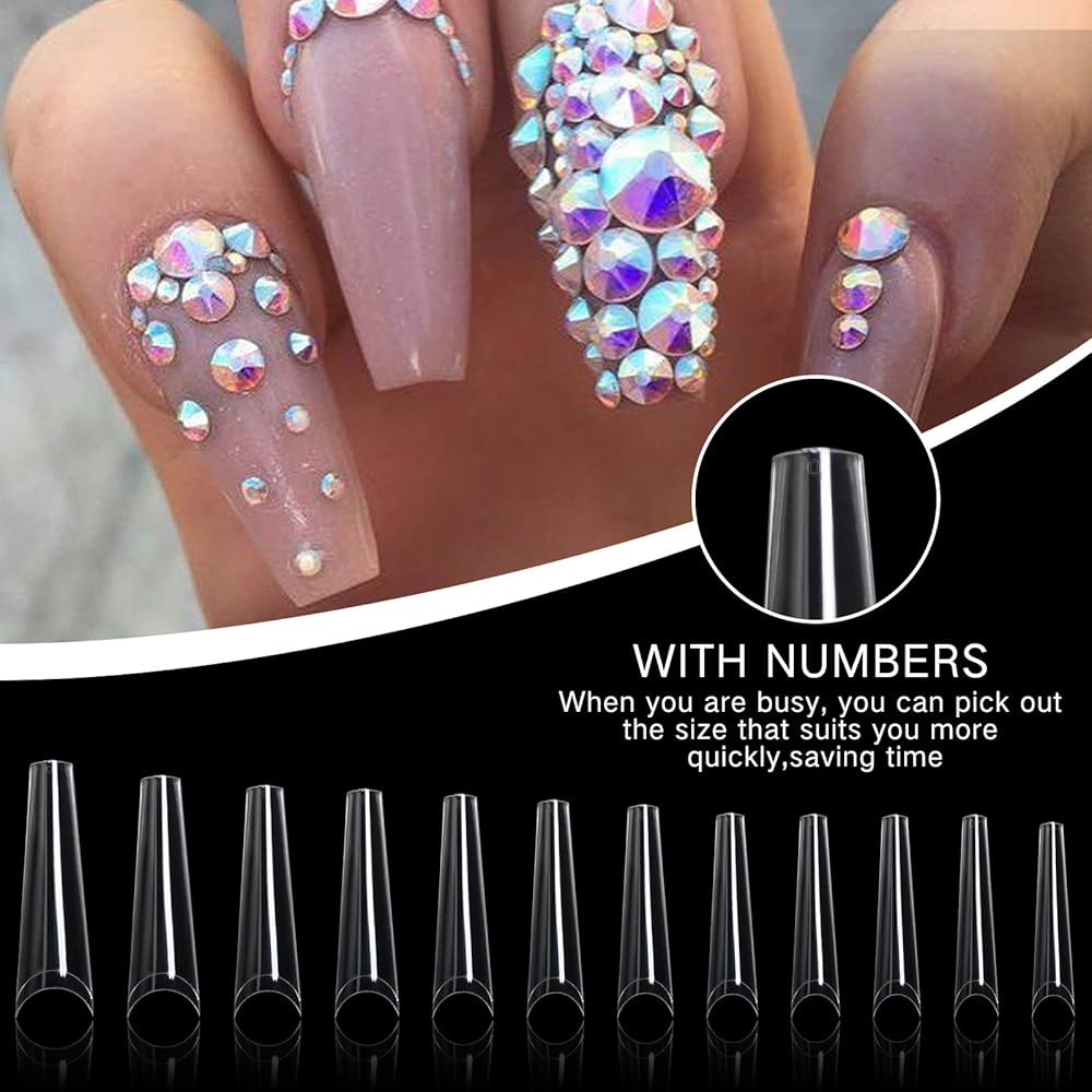 Clear Long Coffin Nail Tips Ballerina Acrylic Nails Half Cover Artificial Nails Refill Pack for Salon and Home DIY Nail Art