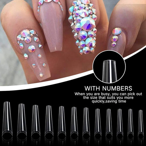 Clear Long Coffin Nail Tips Ballerina Acrylic Nails Half Cover Artificial Nails Refill Pack for Salon and Home DIY Nail Art