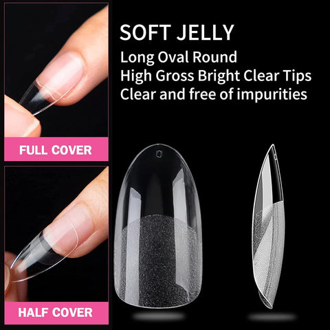 240pcs Oval Nail Tips Clear Full Cover Medium Length Round Fake Nails Acrylic Gel X Nail Tips for Salon and Home Nail Art Manicure 12 Sizes