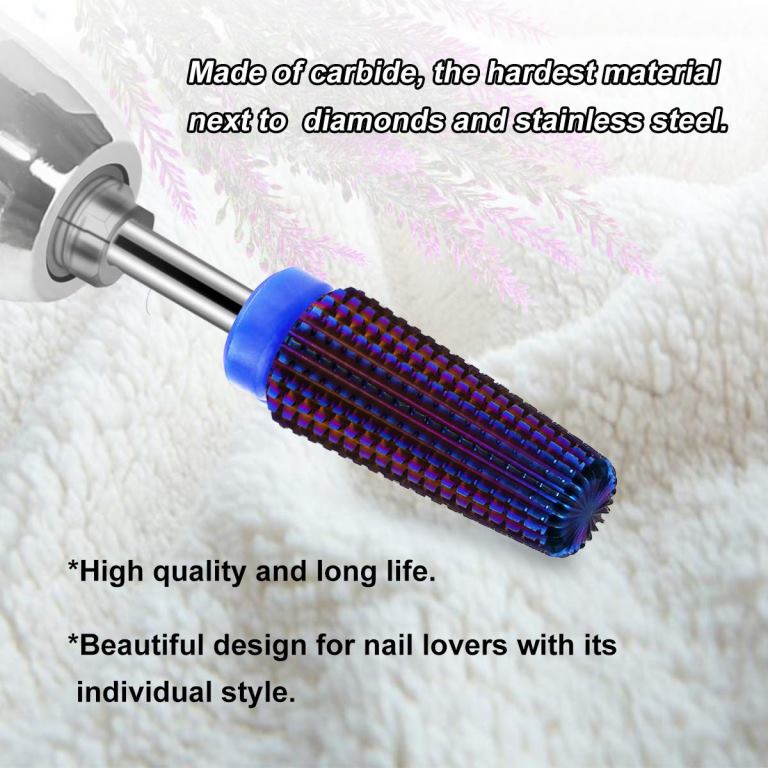 5 in 1 Multi-function Tapered Shape Straight Cut Nail Drill Bit, Use for Both Left and Right Hand, Professional Carbide Tungsten Steel Bits for Remove Acrylic Nail Gel Fast (Middle, Purple)