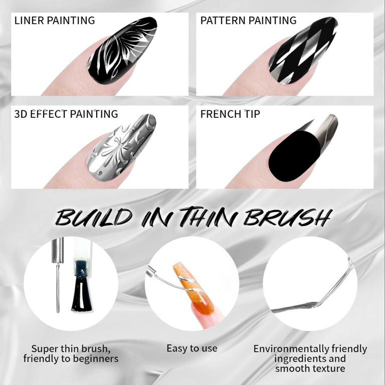 KWEEN Metallic Silver Painting Gel Liner Nail Art 3D Mirror Chrome Effect Gel For Nail art